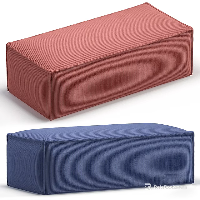 Red And Blue Upholstered Sofa Stools With Striped Texture And Simple Design 3d model