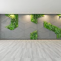 Modern Indoor Living Plant Wall Design With Geometric Gray Wall And Lush Green Foliage