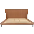 Double Bed Frame With Brown Headboard Wooden Slat Support And Black Legs