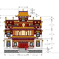 Traditional Ancient Architecture Featuring Red Columns Yellow Decor White Walls And Ornate Windows