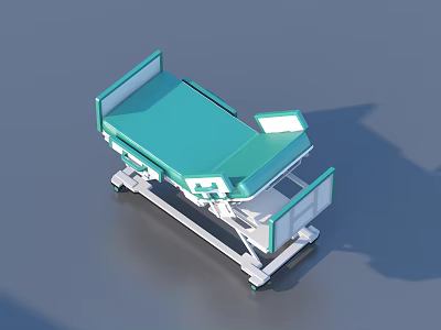 Modern Adjustable Medical Bed with Green Mattress White Frame and Wheels for Hospital Use 3d model