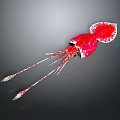 Red Squid With White Spots And Long Tentacles On Dark Background 3d model