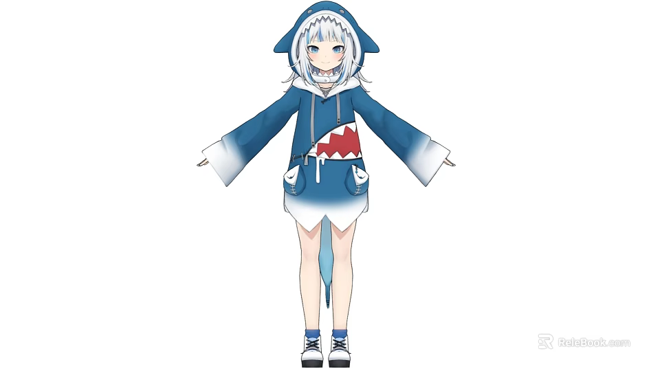 Game And Movie Character In Blue Hoodie With Shark Mouth Design And White Hair 3d model 