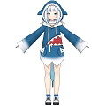 Game And Movie Character In Blue Hoodie With Shark Mouth Design And White Hair