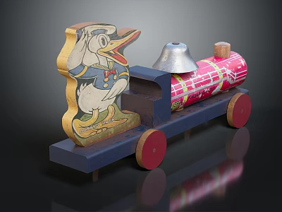 Wooden Children's Toy Car Furniture With Cartoon Duck Bell And Red Wheels 3d model