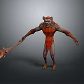 Fierce Ape Like Monster Character With Orange Red Armor And Skull Weapon In