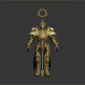 Divine Mythical Warrior In Golden Armor With Halo And Blue Accents