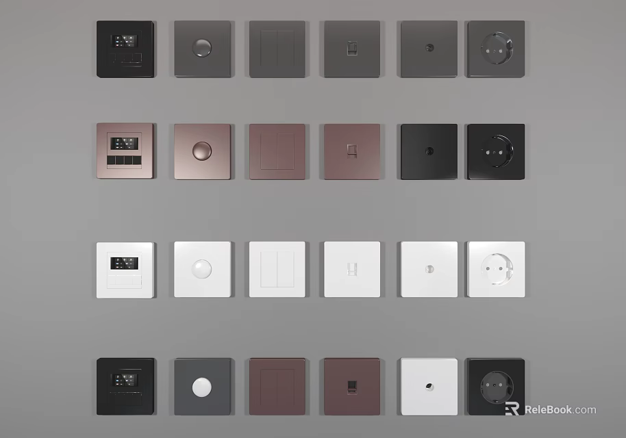Modern Electrical Switch Panels with Various Colors and Stylish Design Options 3d model 