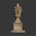 Ornate Carved Stone Vase With Decorative Handles On Two Tiered Square Pedestal Base
