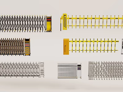 Various Retractable Gates And Barriers With Different Designs And Security Features 3d model