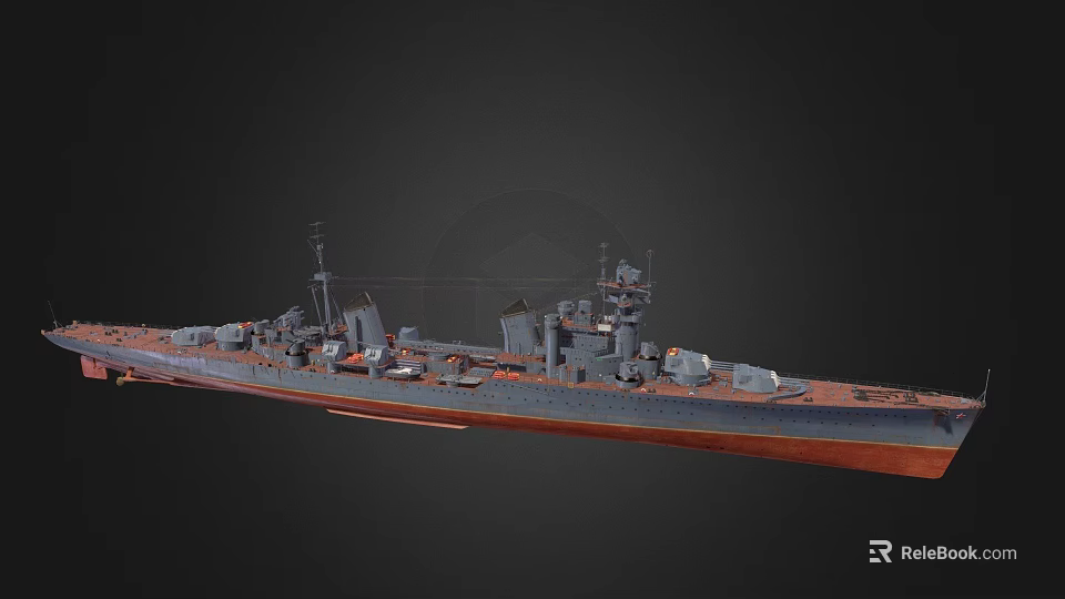 Detailed Warship Model Featuring Deck Turrets Hull And Structural Features 3d model
