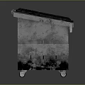 Industrial Worn Metal Container With Black Graffiti Symbol And Textured Exterior