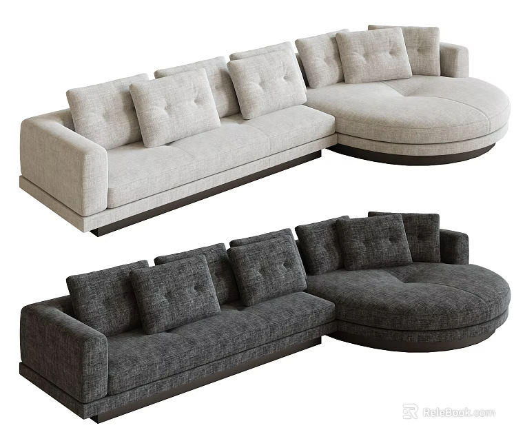 Modern Sectional Sofa Light Beige And Dark Gray L Shaped Design With Plush Cushions 3d model 