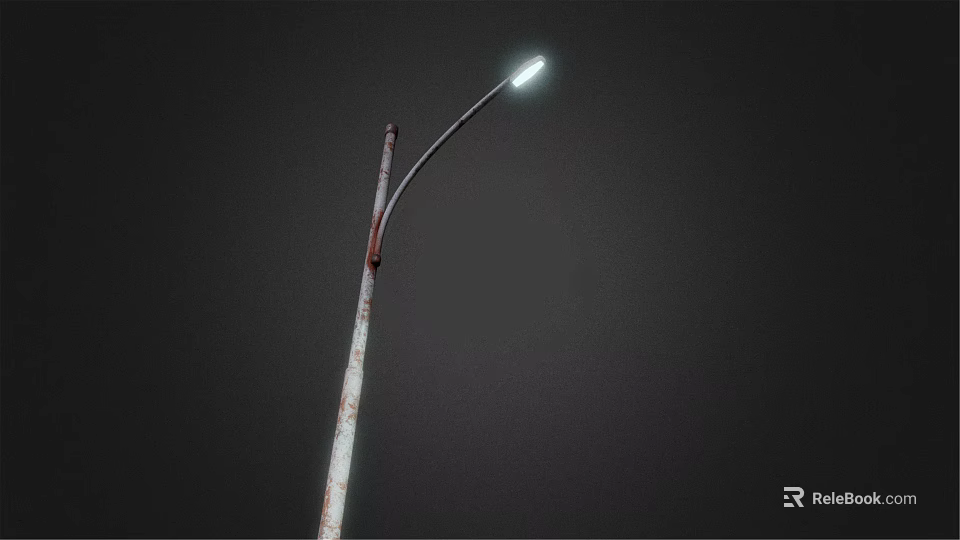 Outdoor Street Light with Curved Arm and Metal Pole Lit Up Bright White at Night 3d model 