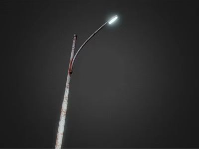Outdoor Street Light with Curved Arm and Metal Pole Lit Up Bright White at Night 3d model