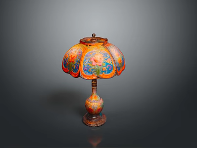 Decorative Table Lamp Combination Featuring Colorful Floral Patterned Lampshade And Artistic Base Design 3d model