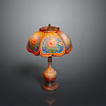 Decorative Table Lamp Combination Featuring Colorful Floral Patterned Lampshade And Artistic Base Design