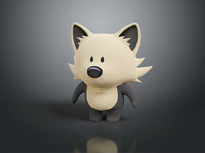 Cute Cartoon Style Wolf Doll With Light Body Dark Ears Limbs Standing On Dark Background 3d model