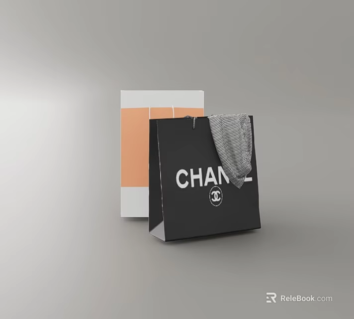 Stylish Shopping Bags Featuring Black CHAN Logo Gray Scarf And White Orange Design 3d model 