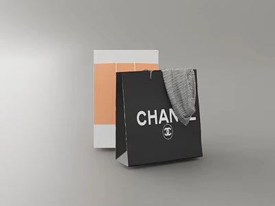 Stylish Shopping Bags Featuring Black CHAN Logo Gray Scarf And White Orange Design 3d model