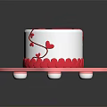 White Cake With Red Heart Decorations And Butterflies On Pink Heart Shaped Tray