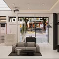 Clothing Store Exterior with Glass Window Brick Wall Mannequins Clothing Racks and Plants
