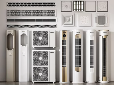 Modern Air Conditioners And Fans Featuring Standing Wall Mounted Designs And Grille Patterns 3d model