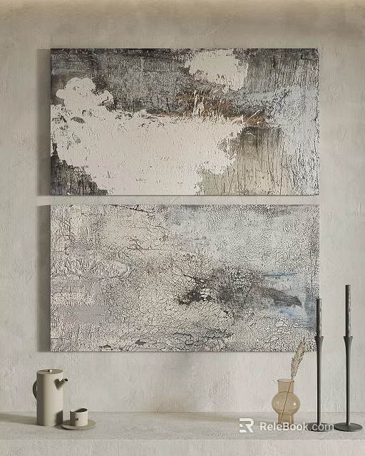 Modern Abstract Textured Paintings In White Gray Tones For Wall Decor 3d model 