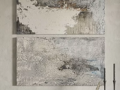 Modern Abstract Textured Paintings In White Gray Tones For Wall Decor 3d model