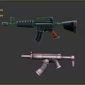 3D Rendered Firearms Design Featuring Rifles And Submachine Guns With Black Red Details On Dark Background