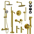 Brushed Gold Shower Faucet Set With Rain Shower Head Handheld Sprayer And Control Handles