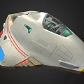 Futuristic Silver Spaceship With Cockpit Red Stripes And Blue Light Panels
