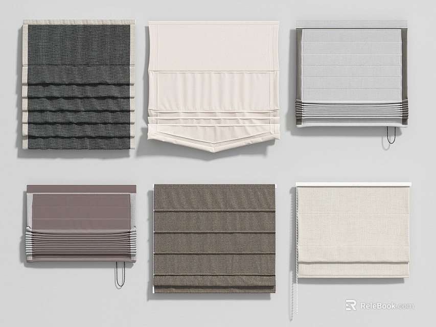 Modern Roman Blinds With Various Neutral Color Options And Fabric Styles 3d model 