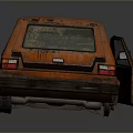 Rusty Orange Old Car With Open Doors And Worn Interior Seats
