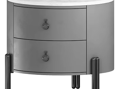 Modern Round Bedside Table With Two Drawers And Black Metal Legs 3d model