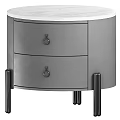 Modern Round Bedside Table With Two Drawers And Black Metal Legs
