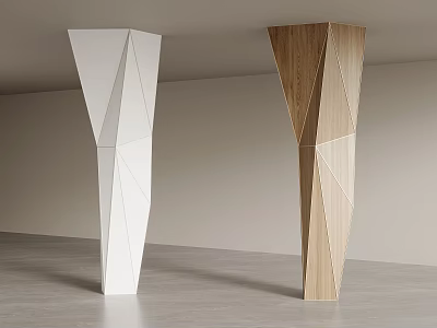 Modern Geometric Columns In White And Wooden Design For Interior Decor 3d model