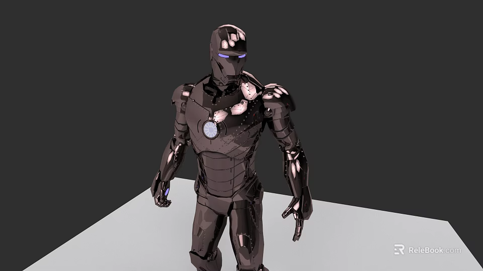 Black Armored Game Movie Character Mech Design With Glowing Chest Reactor And Eyes 3d model 