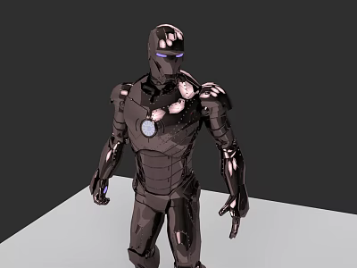 Black Armored Game Movie Character Mech Design With Glowing Chest Reactor And Eyes 3d model