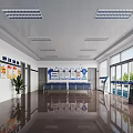 Modern Service Hall Interior With Counters And Facilities