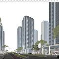 Modern High rise Residential Building in Urban District with Greenery Pedestrian Street and Shops