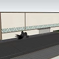 Garden Landscape Design With Decorative Wall Pattern Trees Gray Paved Ground And Stone Sculpture