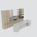 Modern Minimalist Kitchen Interior With Wooden Cabinets Marble Island And Built In Appliances