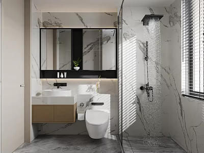 Modern Bathroom With Marble Walls Vanity And Shower 3d model