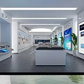 Modern Open Office Showroom With Large Screens Green Plants And Display Counters