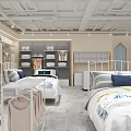 Home Bedding Specialty Store With Comfortable Bed Pillows And White Shelves Display Area