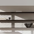 Modern Minimalist Decorative Cabinet With Floating Shelves Table Lamp Fruit Decor Rug And Wood Floor