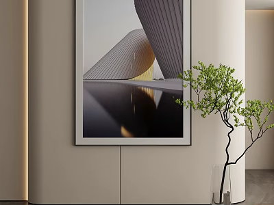 Modern Wall Hanging Sculpture Artwork With Light Shadow And Green Plant Vase 3d model