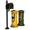 Public Facility Mailboxes Including Black Yellow And Green Rusty Pillar Style Units