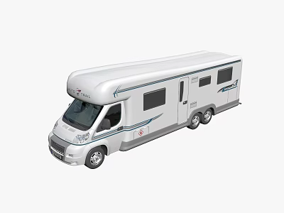 Modern White RV Exterior Design With Side Windows And Blue Stripes 3d model